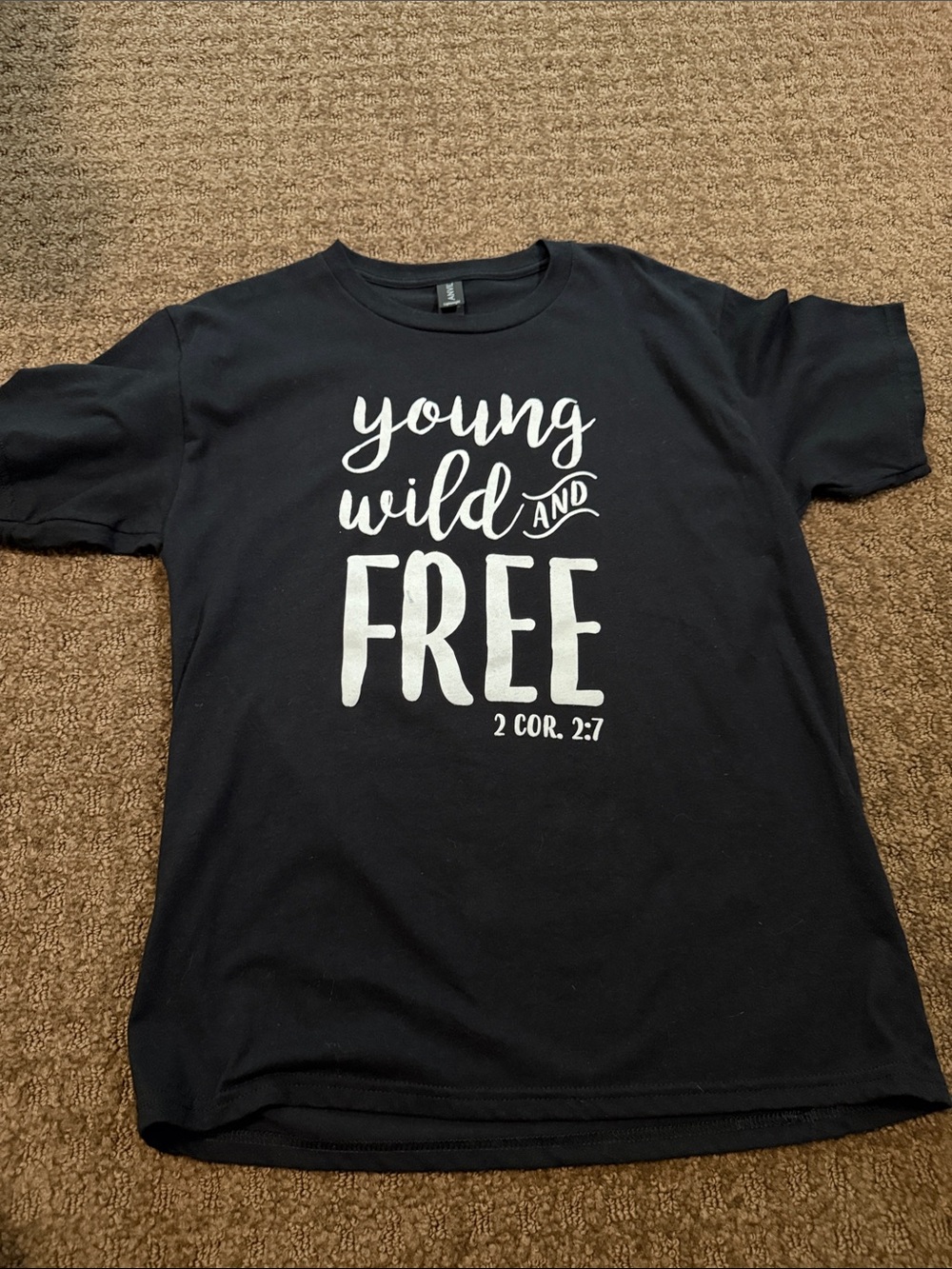 Anvil Black Kids' Tee with White "Young Wild and Free" Graphic